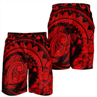 Hawaiian Kanaka Honu Map Hibiscus Globular Polynesian Red Men's Shorts - AH - Polynesian Pride