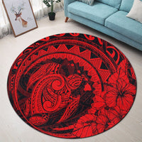 Hawaiian Kanaka Honu Map Hibiscus Globular Polynesian Red Round Carpet - AH - Polynesian Pride