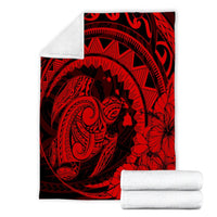 Hawaiian Kanaka Honu Map Hibiscus Globular Polynesian Red Premium Blankets - AH - Polynesian Pride