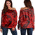 Hawaiian Kanaka Honu Map Hibiscus Globular Polynesian Red Women's Off Shoulder Sweater - AH Black - Polynesian Pride