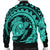 Hawaiian Kanaka Honu Map Hibiscus Globular Polynesian Turquoise Bomber Jacket - AH - Polynesian Pride