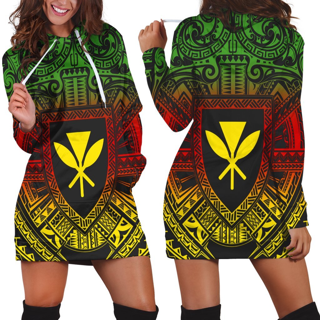 Hawaiian Kanaka Maoli Center Polynesian Hoodie Dress - AH Black - Polynesian Pride