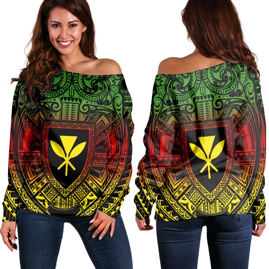 Hawaiian Kanaka Maoli Center Polynesian Women's Off Shoulder Sweater - AH Black - Polynesian Pride