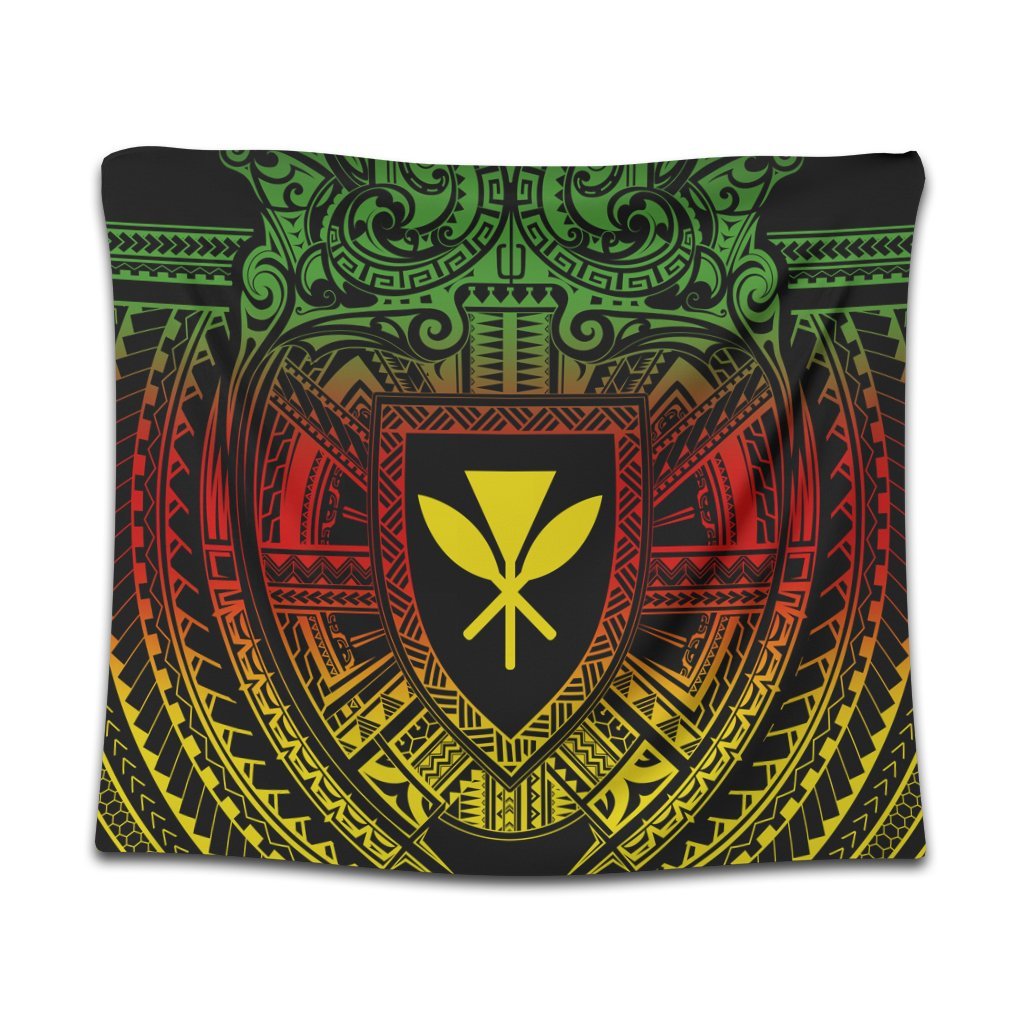 Hawaiian Kanaka Maoli Center Polynesian Tapestry - AH Wall Tapestry Black - Polynesian Pride