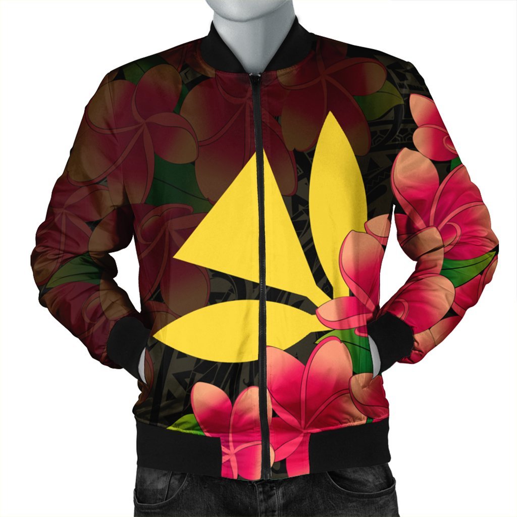 Hawaiian Kanaka Plumeria Polynesian Bomber Jacket - AH Black Unisex - Polynesian Pride