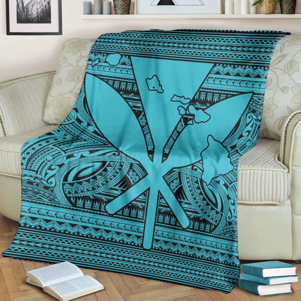 Hawaiian Kanaka Polynesian Tribal Premium Blankets Reggae Color Blue AH - Polynesian Pride