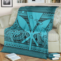 Hawaiian Kanaka Polynesian Tribal Premium Blankets Reggae Color Blue AH - Polynesian Pride