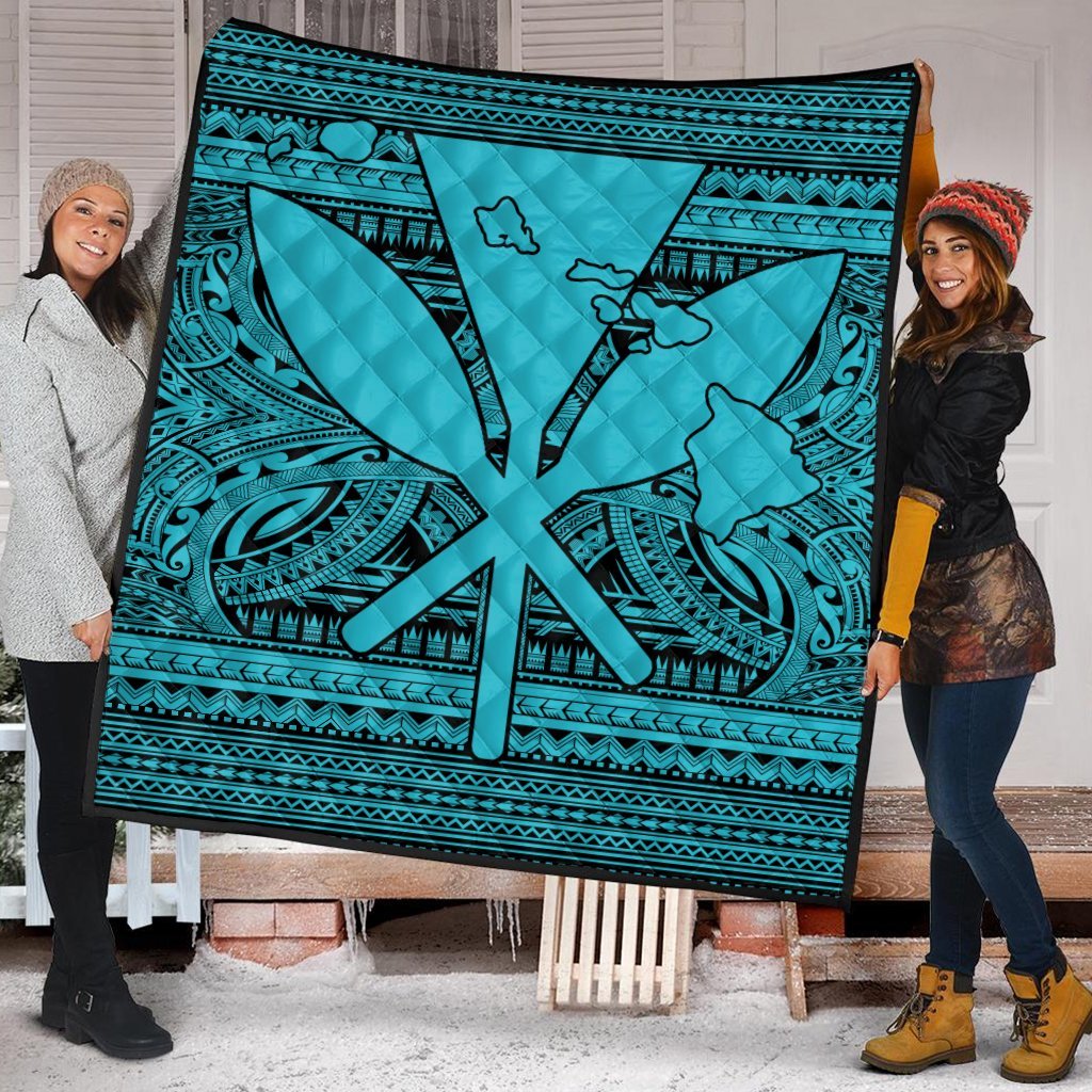 Hawaiian Kanaka Polynesian Tribal Premium Quilts Reggae Color Blue AH - Polynesian Pride