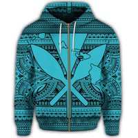 Hawaiian Kanaka Polynesian Tribal Zip Hoodie Reggae Color Blue - Polynesian Pride
