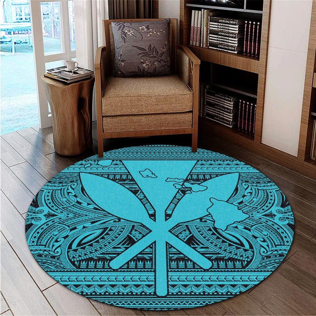 Hawaiian Kanaka Polynesian Tribal Round Carpet Reggae Color Blue AH - Polynesian Pride