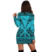 Hawaiian Kanaka Polynesian Tribal Hoodie Dress Reggae Color Blue AH - Polynesian Pride