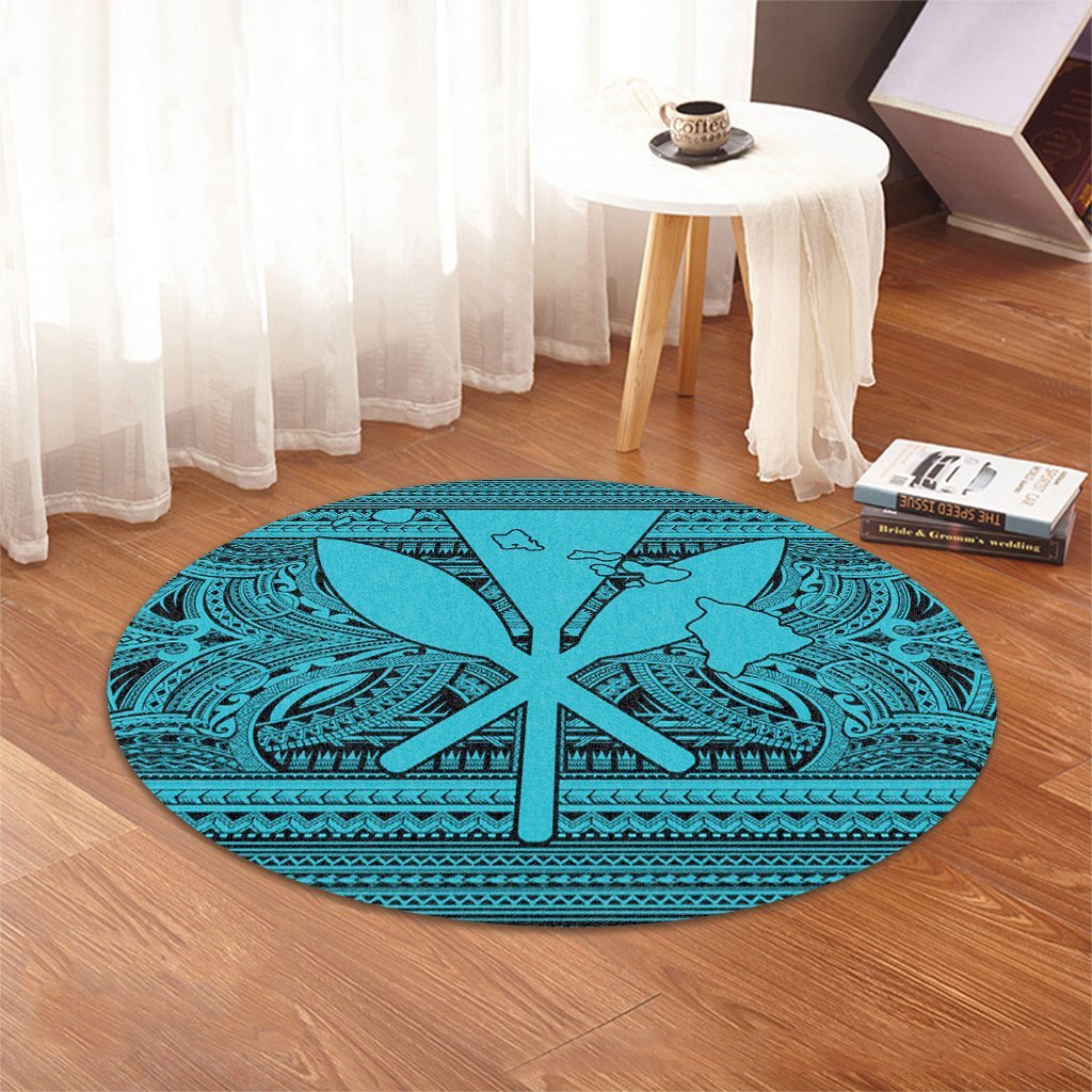 Hawaiian Kanaka Polynesian Tribal Round Carpet Reggae Color Blue AH - Polynesian Pride