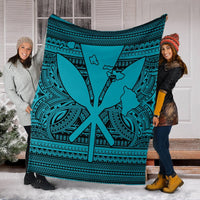 Hawaiian Kanaka Polynesian Tribal Premium Blankets Reggae Color Blue AH - Polynesian Pride
