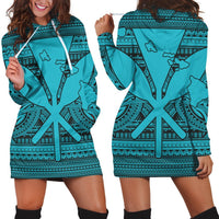 Hawaiian Kanaka Polynesian Tribal Hoodie Dress Reggae Color Blue AH Black - Polynesian Pride