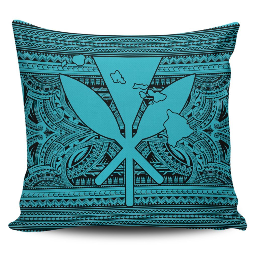 Hawaiian Kanaka Polynesian Tribal Pillow Covers Reggae Color Blue AH Pillow Covers Black - Polynesian Pride