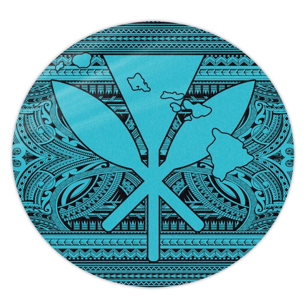 Hawaiian Kanaka Polynesian Tribal Round Carpet Reggae Color Blue AH Round Carpet Luxurious Plush - Polynesian Pride