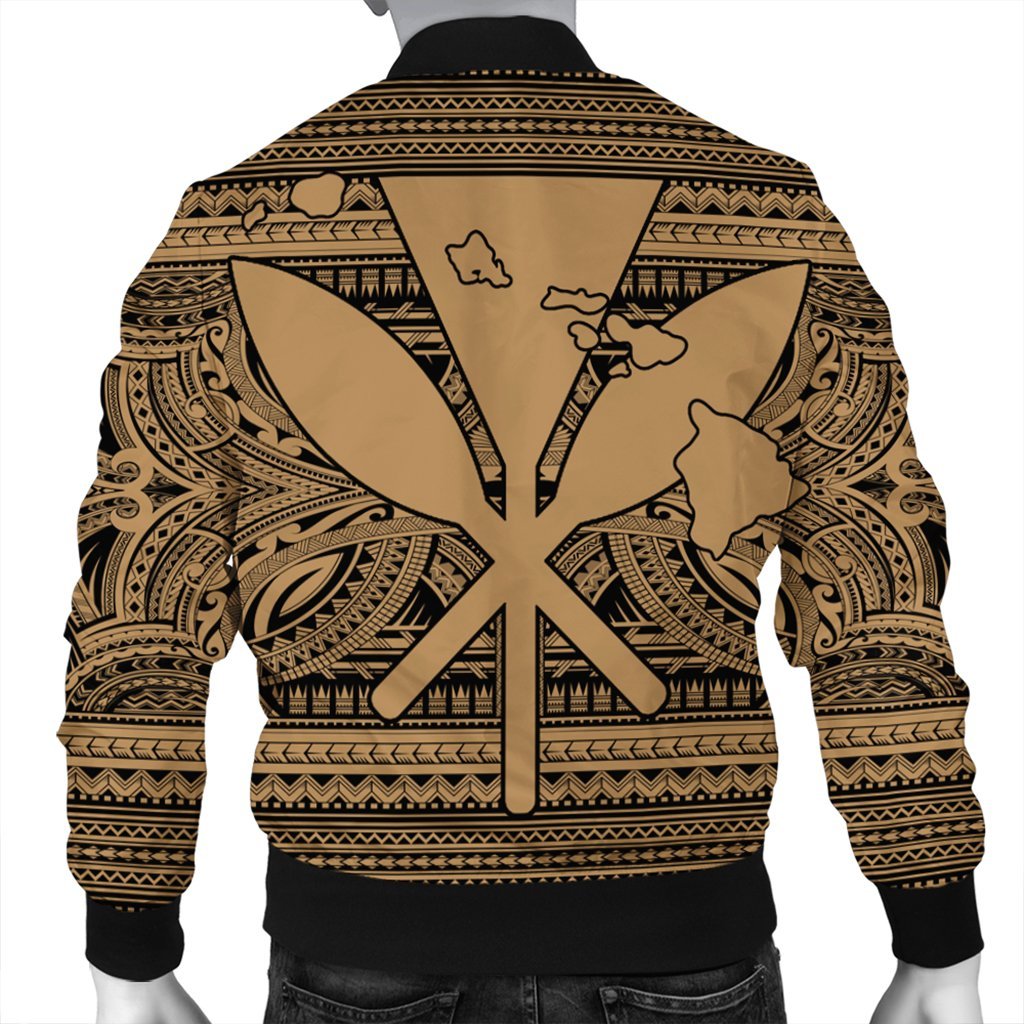 Hawaiian Kanaka Polynesian Tribal Bomber Jacket Reggae Color Gold AH - Polynesian Pride