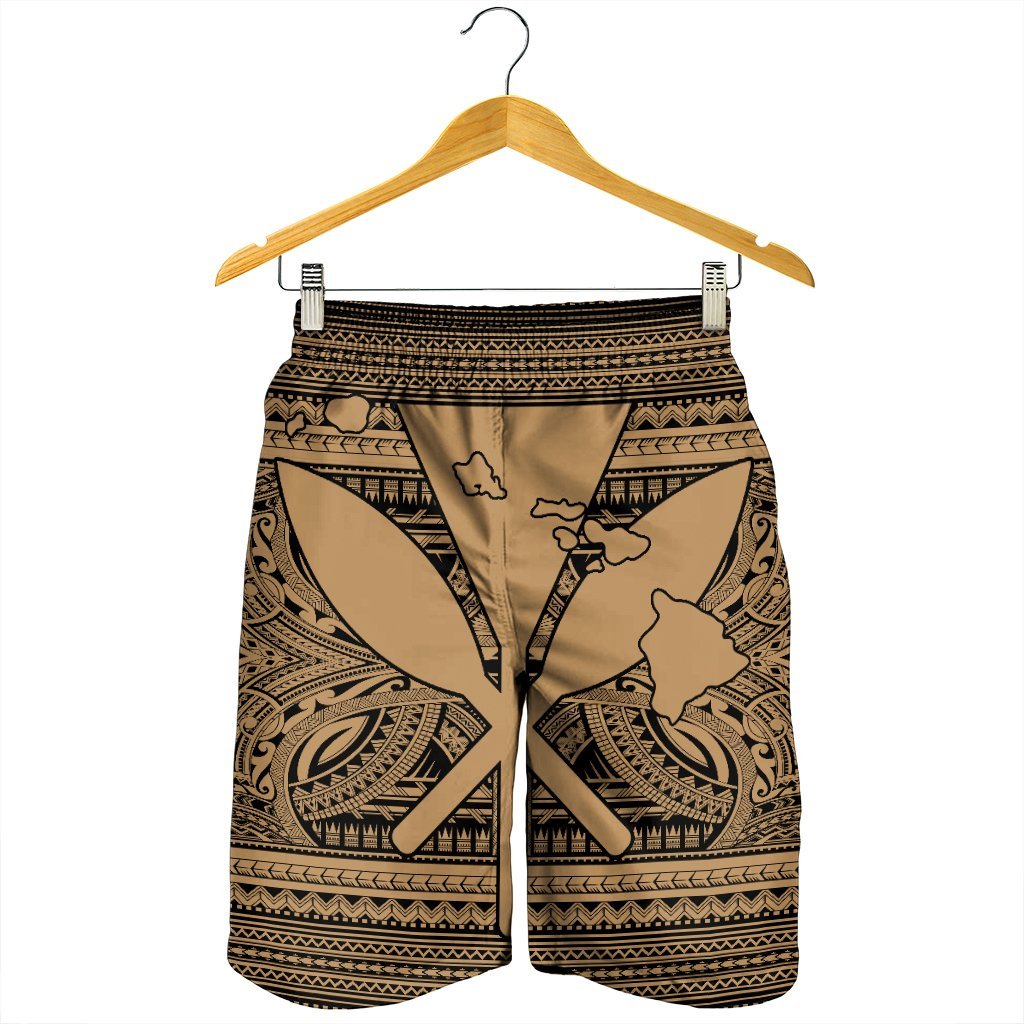 Hawaiian Kanaka Polynesian Tribal Men's Shorts Reggae Color Gold AH - Polynesian Pride