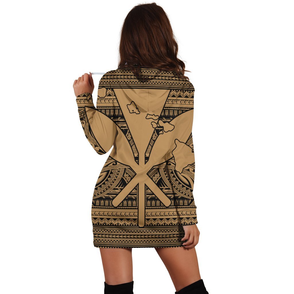 Hawaiian Kanaka Polynesian Tribal Hoodie Dress Reggae Color Gold AH - Polynesian Pride