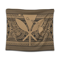 Hawaiian Kanaka Polynesian Tribal Tapestry Reggae Color Gold AH Wall Tapestry Black - Polynesian Pride