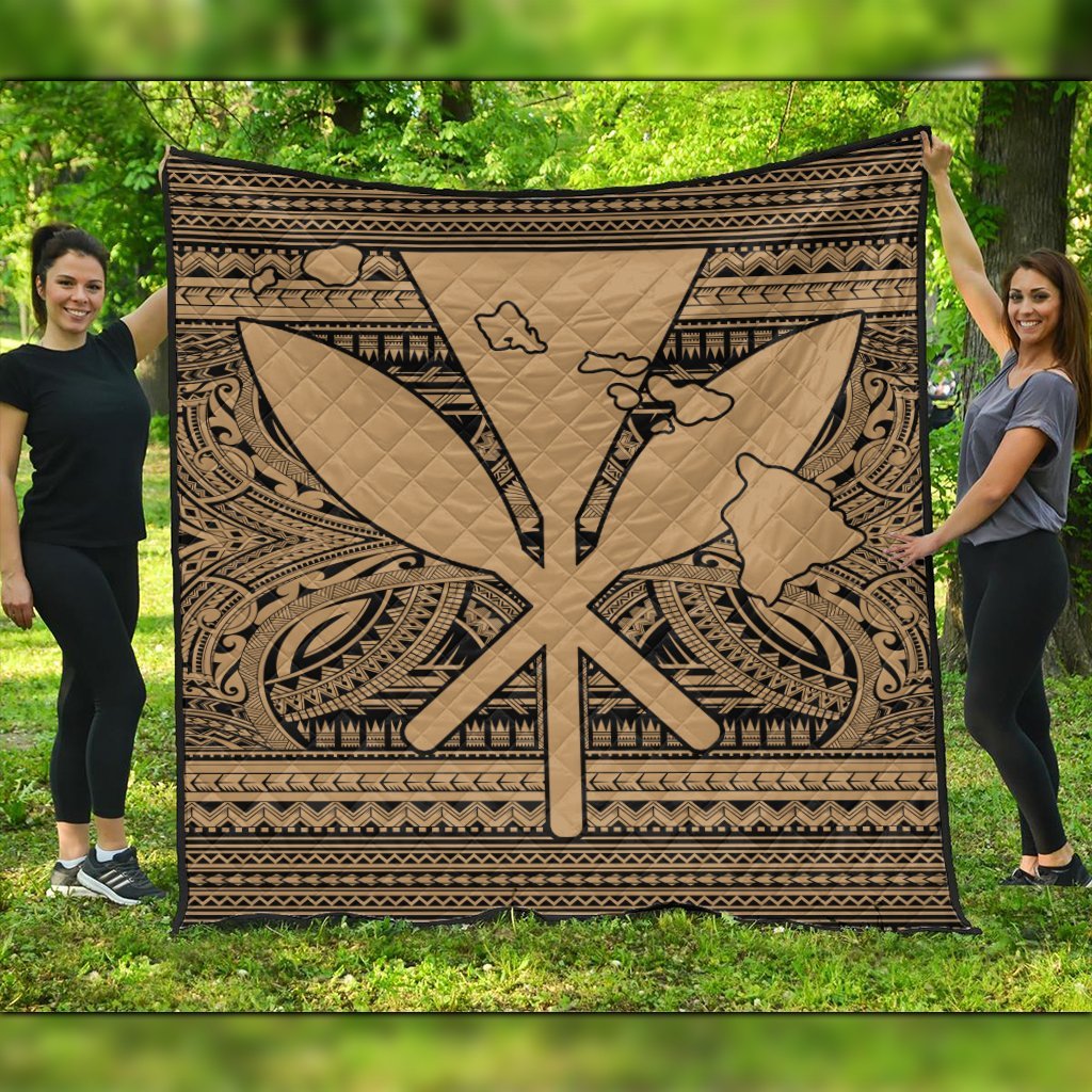 Hawaiian Kanaka Polynesian Tribal Premium Quilts Reggae Color Gold AH Black - Polynesian Pride