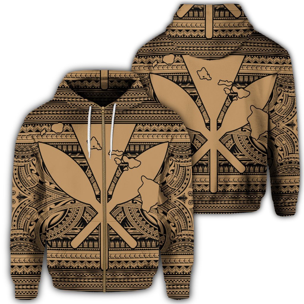 Hawaiian Kanaka Polynesian Tribal Zip Hoodie Reggae Color Gold Unisex Art - Polynesian Pride
