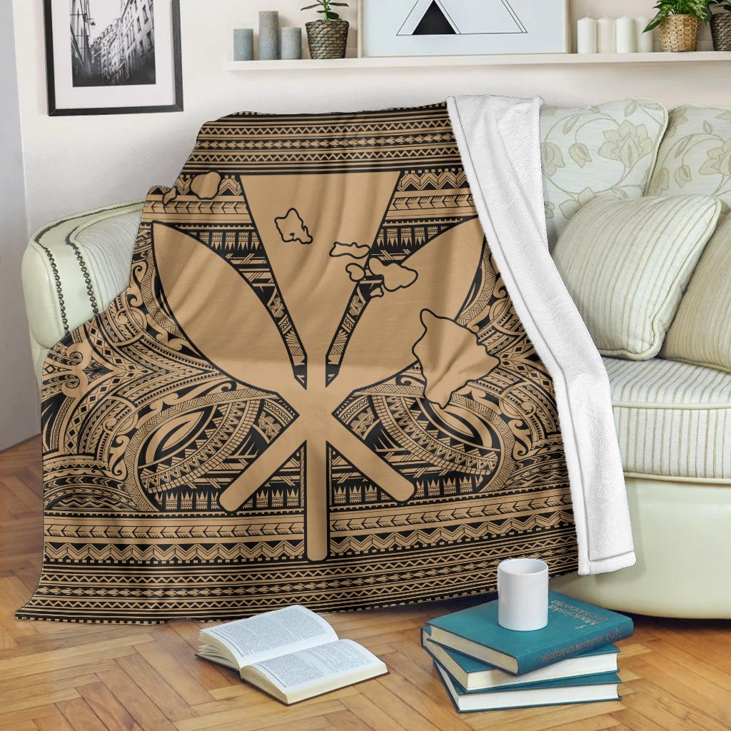 Hawaiian Kanaka Polynesian Tribal Premium Blankets Reggae Color Gold AH White - Polynesian Pride