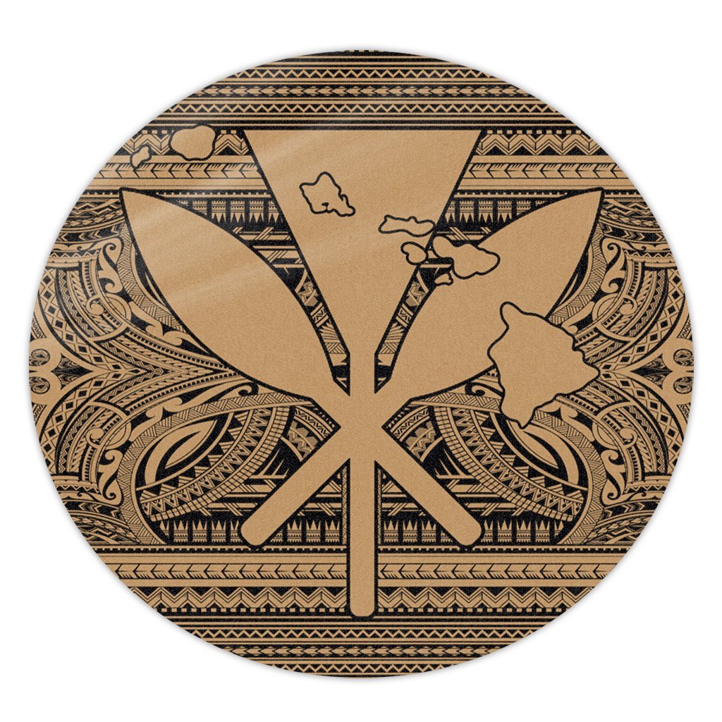 Hawaiian Kanaka Polynesian Tribal Round Carpet Reggae Color Gold AH Round Carpet Luxurious Plush - Polynesian Pride