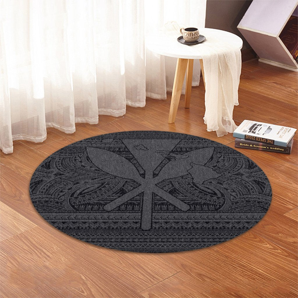 Hawaiian Kanaka Polynesian Tribal Round Carpet Reggae Color Gray AH - Polynesian Pride