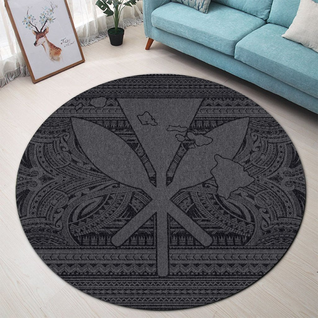 Hawaiian Kanaka Polynesian Tribal Round Carpet Reggae Color Gray AH - Polynesian Pride