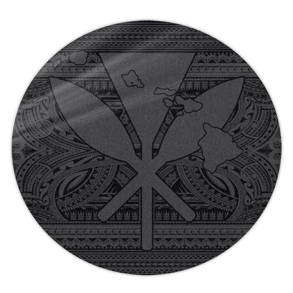 Hawaiian Kanaka Polynesian Tribal Round Carpet Reggae Color Gray AH Round Carpet Luxurious Plush - Polynesian Pride