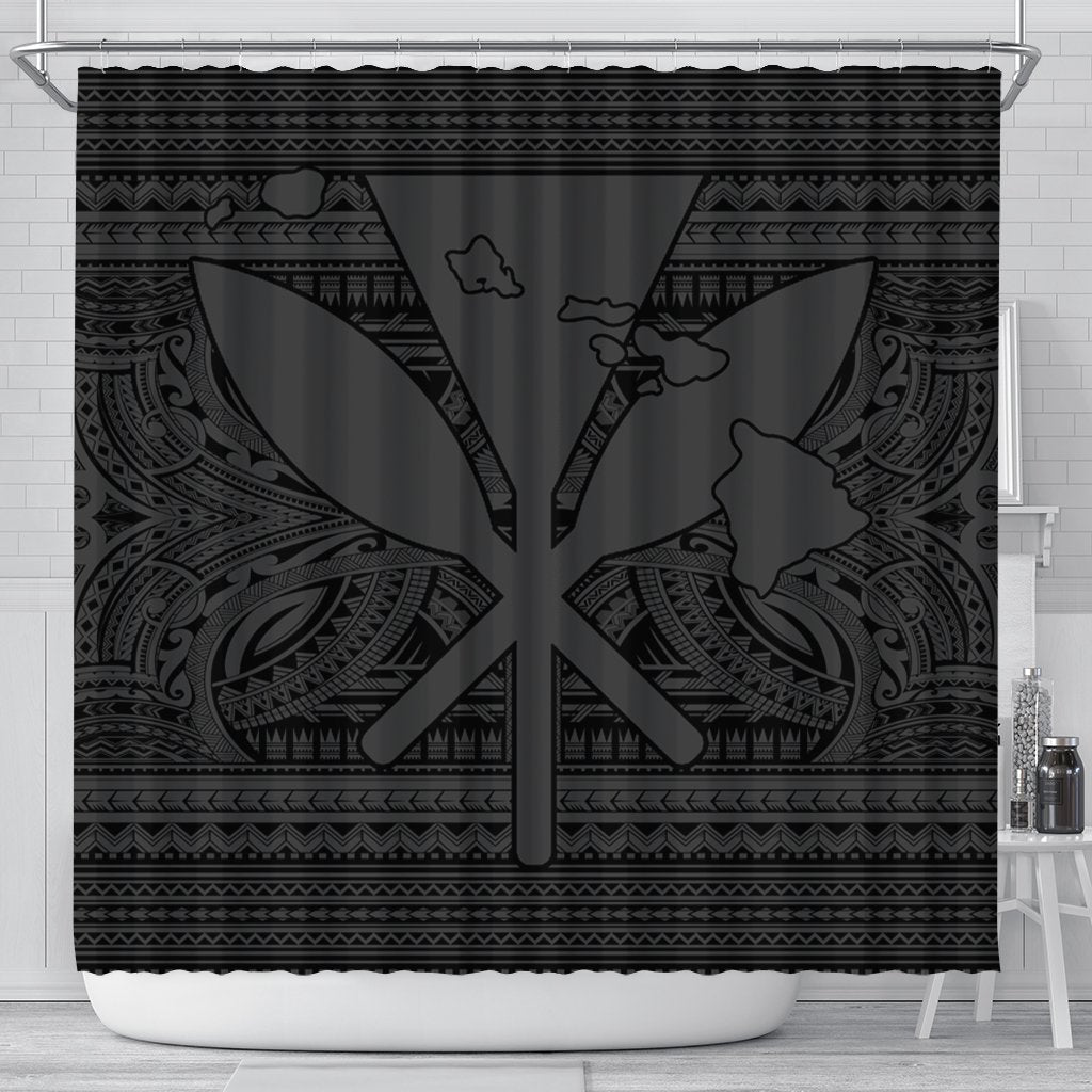 Hawaiian Kanaka Polynesian Tribal Shower Curtain Reggae Color Gray AH One Style 177 x 172 (cm) Black - Polynesian Pride