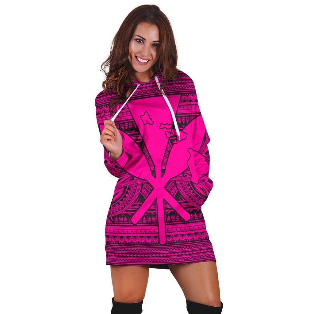 Hawaiian Kanaka Polynesian Tribal Hoodie Dress Reggae Color Pink AH - Polynesian Pride