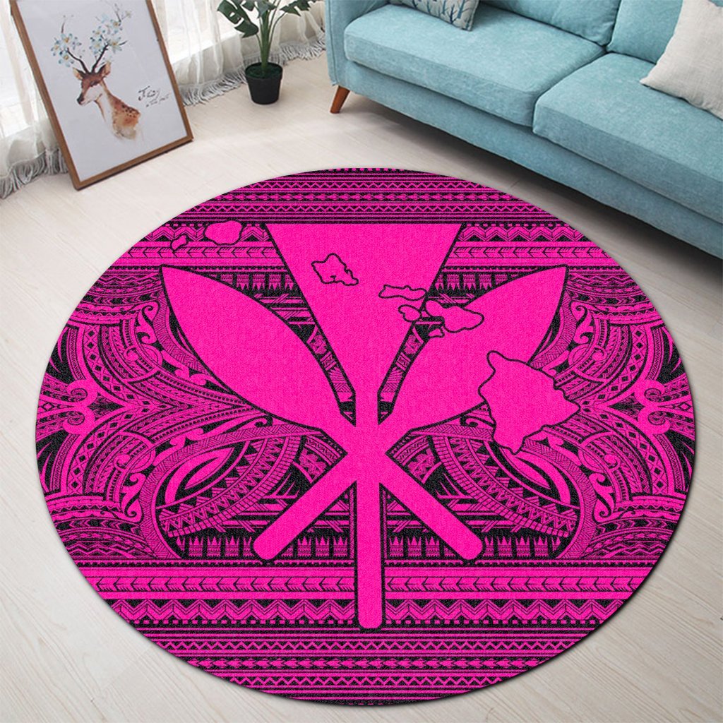 Hawaiian Kanaka Polynesian Tribal Round Carpet Reggae Color Pink AH - Polynesian Pride