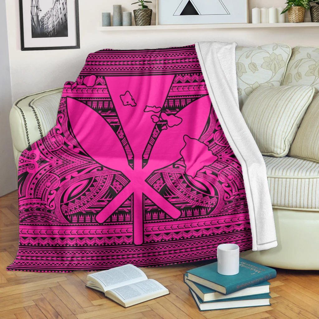 Hawaiian Kanaka Polynesian Tribal Premium Blankets Reggae Color Pink AH White - Polynesian Pride
