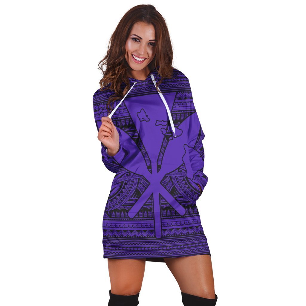 Hawaiian Kanaka Polynesian Tribal Hoodie Dress Reggae Color Purple AH - Polynesian Pride