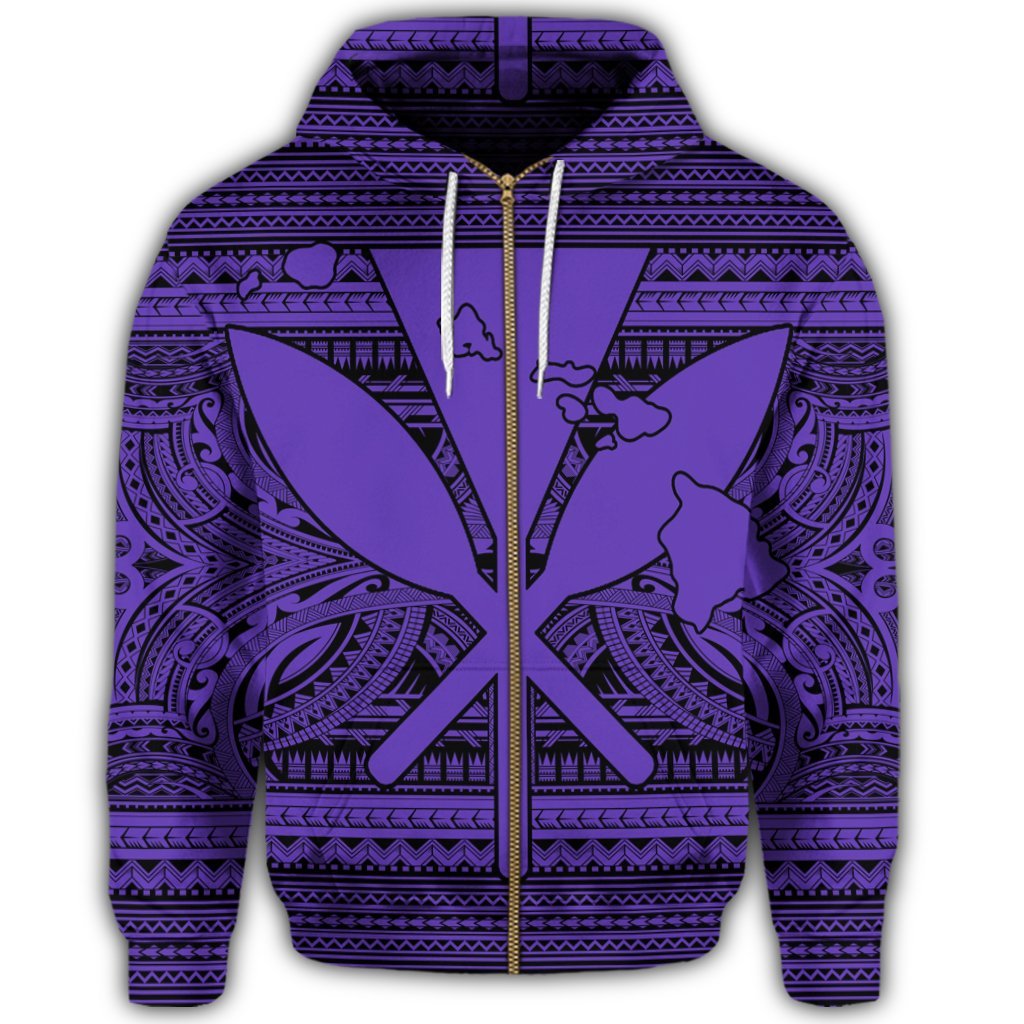 Hawaiian Kanaka Polynesian Tribal Zip Hoodie Reggae Color Purple - Polynesian Pride