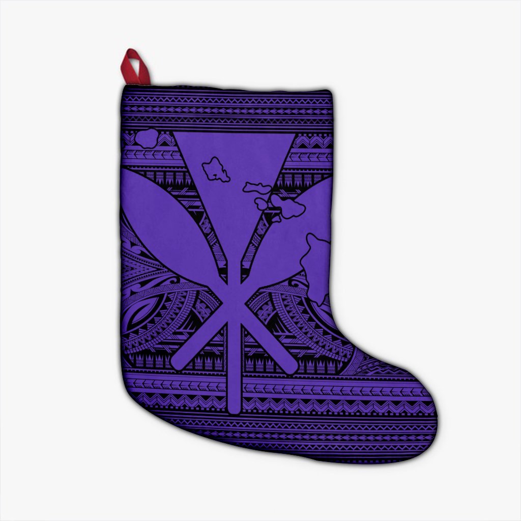 Hawaiian Kanaka Polynesian Tribal Christmas Stocking Reggae Color Purple AH Christmas Stocking 26 X 42 cm Black - Polynesian Pride
