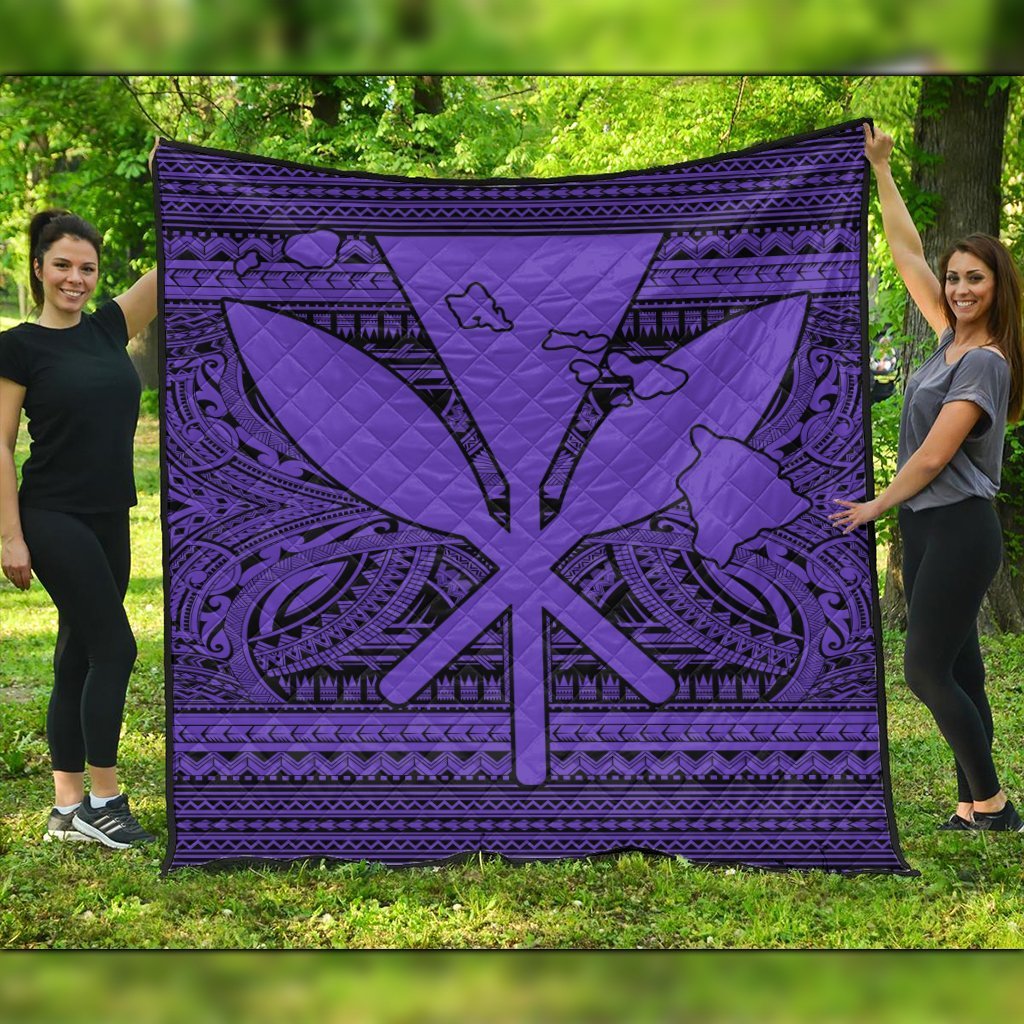 Hawaiian Kanaka Polynesian Tribal Premium Quilts Reggae Color Purple AH Black - Polynesian Pride