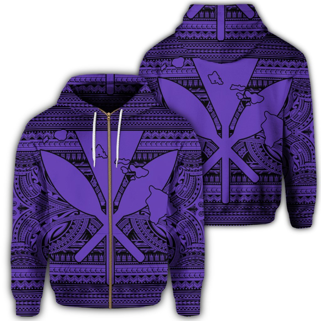 Hawaiian Kanaka Polynesian Tribal Zip Hoodie Reggae Color Purple Unisex Art - Polynesian Pride