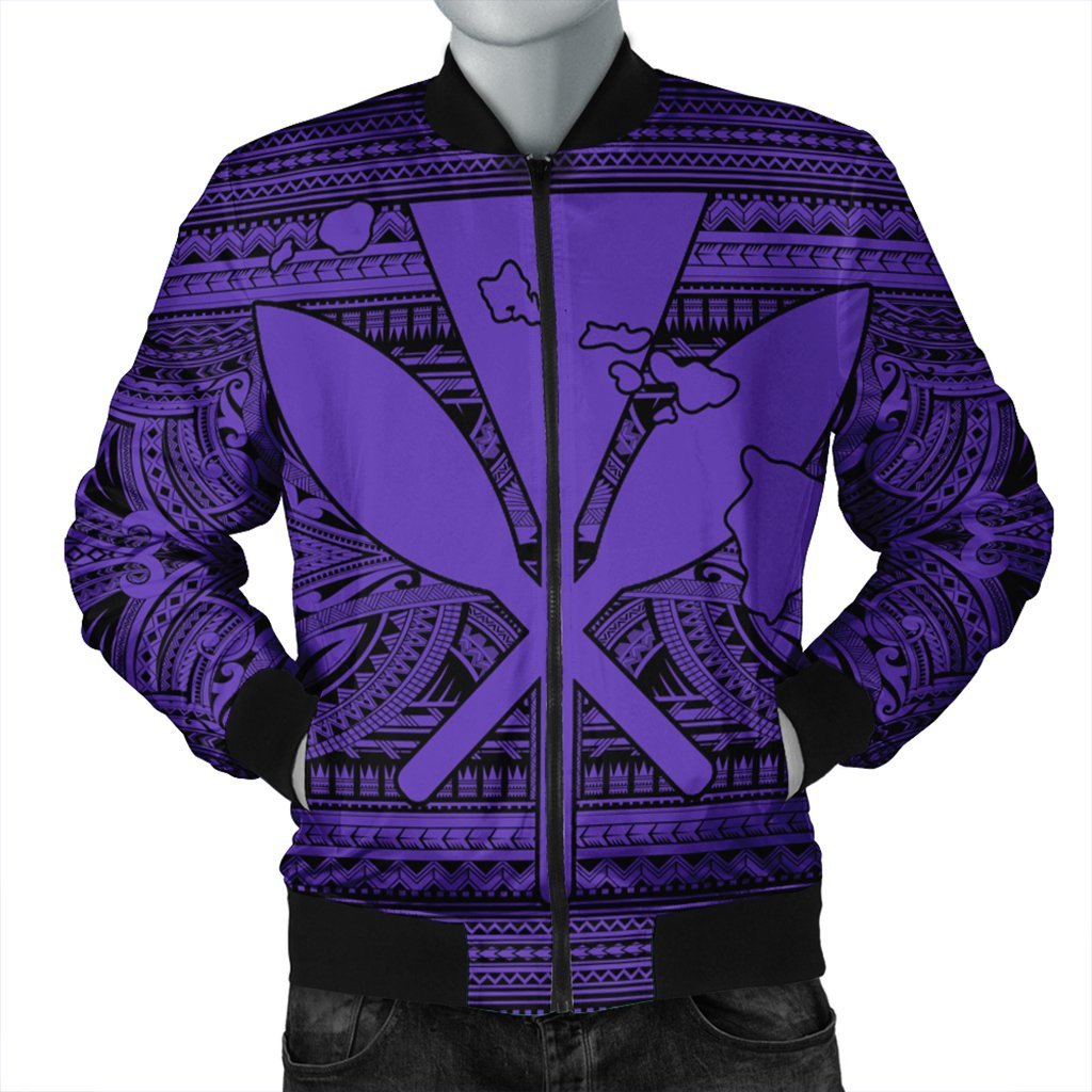 Hawaiian Kanaka Polynesian Tribal Bomber Jacket Reggae Color Purple AH Black Unisex - Polynesian Pride