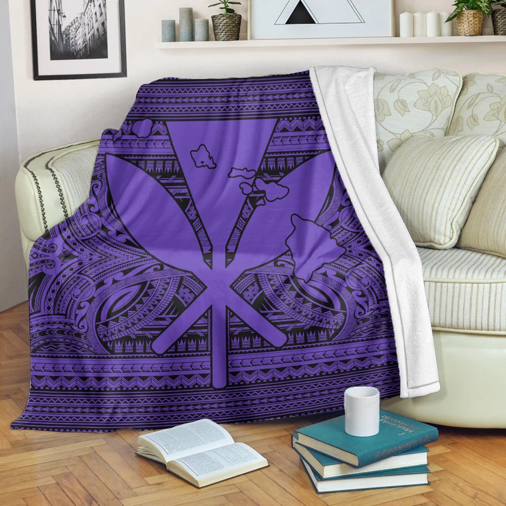 Hawaiian Kanaka Polynesian Tribal Premium Blankets Reggae Color Purple AH White - Polynesian Pride