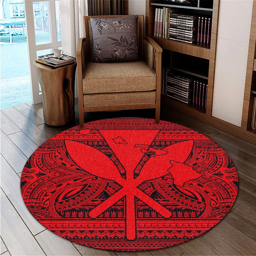 Hawaiian Kanaka Polynesian Tribal Round Carpet Reggae Color Red AH - Polynesian Pride