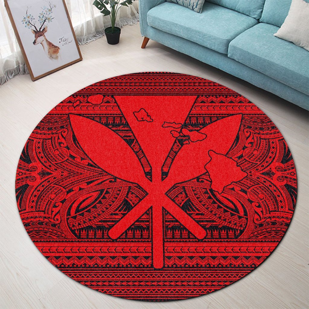 Hawaiian Kanaka Polynesian Tribal Round Carpet Reggae Color Red AH - Polynesian Pride