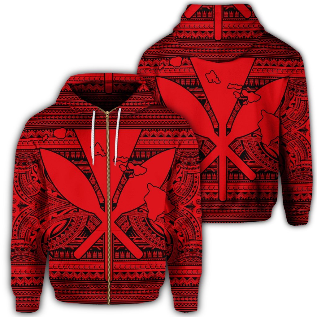 Hawaiian Kanaka Polynesian Tribal Zip Hoodie Reggae Color Red Unisex Art - Polynesian Pride
