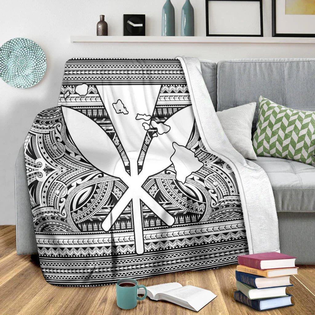 Hawaiian Kanaka Polynesian Tribal Premium Blankets Reggae Color White AH - Polynesian Pride