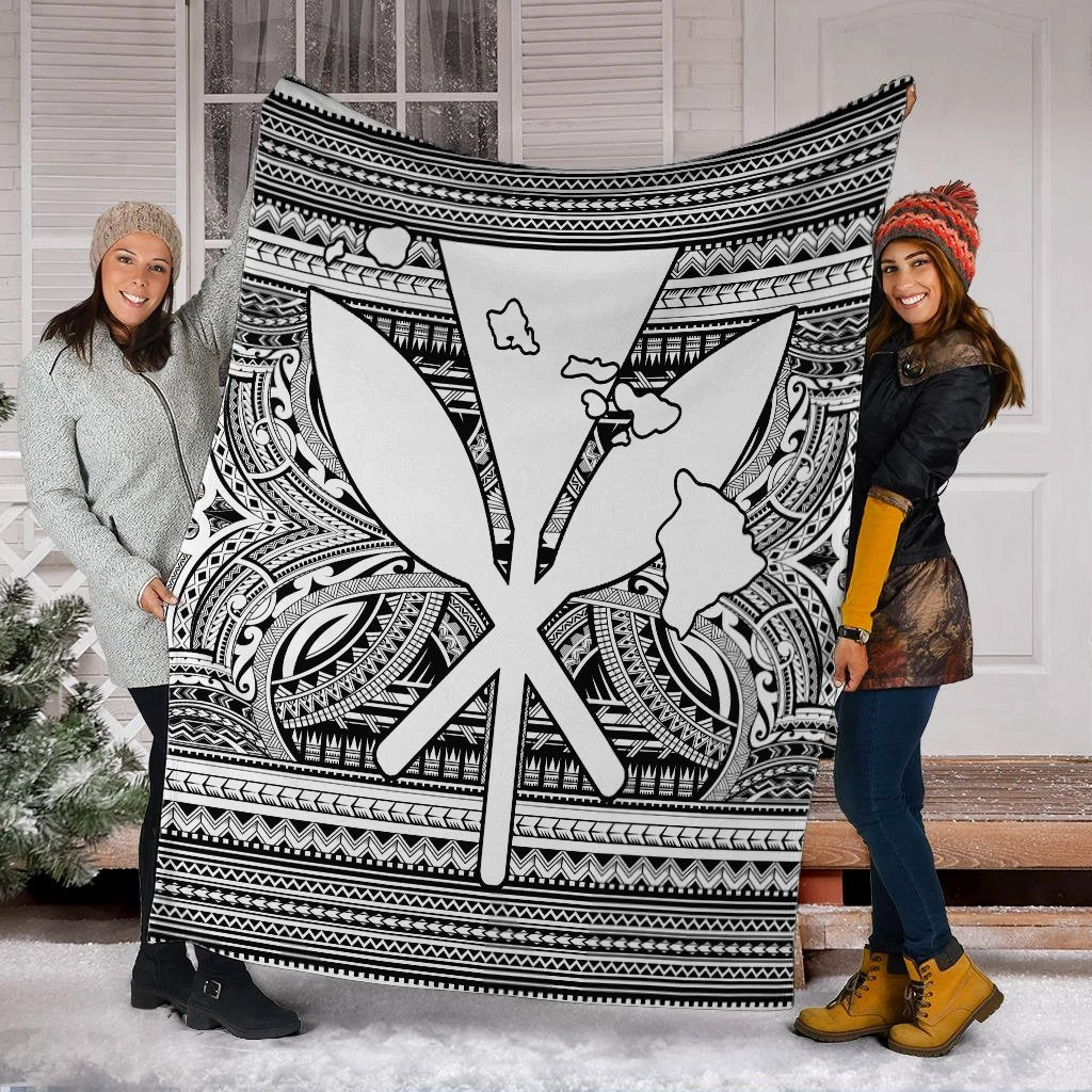 Hawaiian Kanaka Polynesian Tribal Premium Blankets Reggae Color White AH - Polynesian Pride