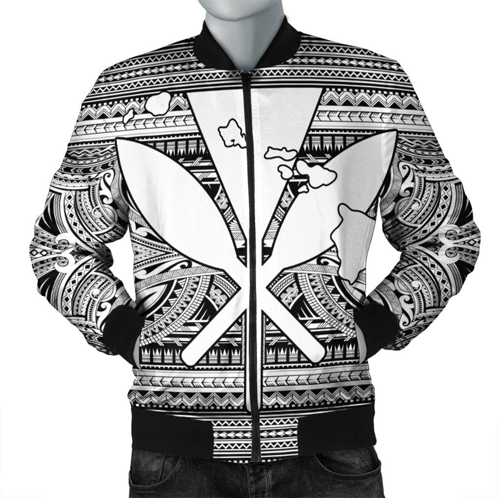 Hawaiian Kanaka Polynesian Tribal Bomber Jacket Reggae Color White AH Black Unisex - Polynesian Pride