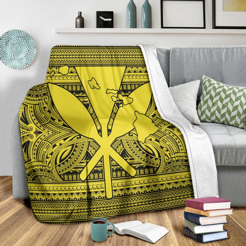 Hawaiian Kanaka Polynesian Tribal Premium Blankets Reggae Color Yellow AH - Polynesian Pride