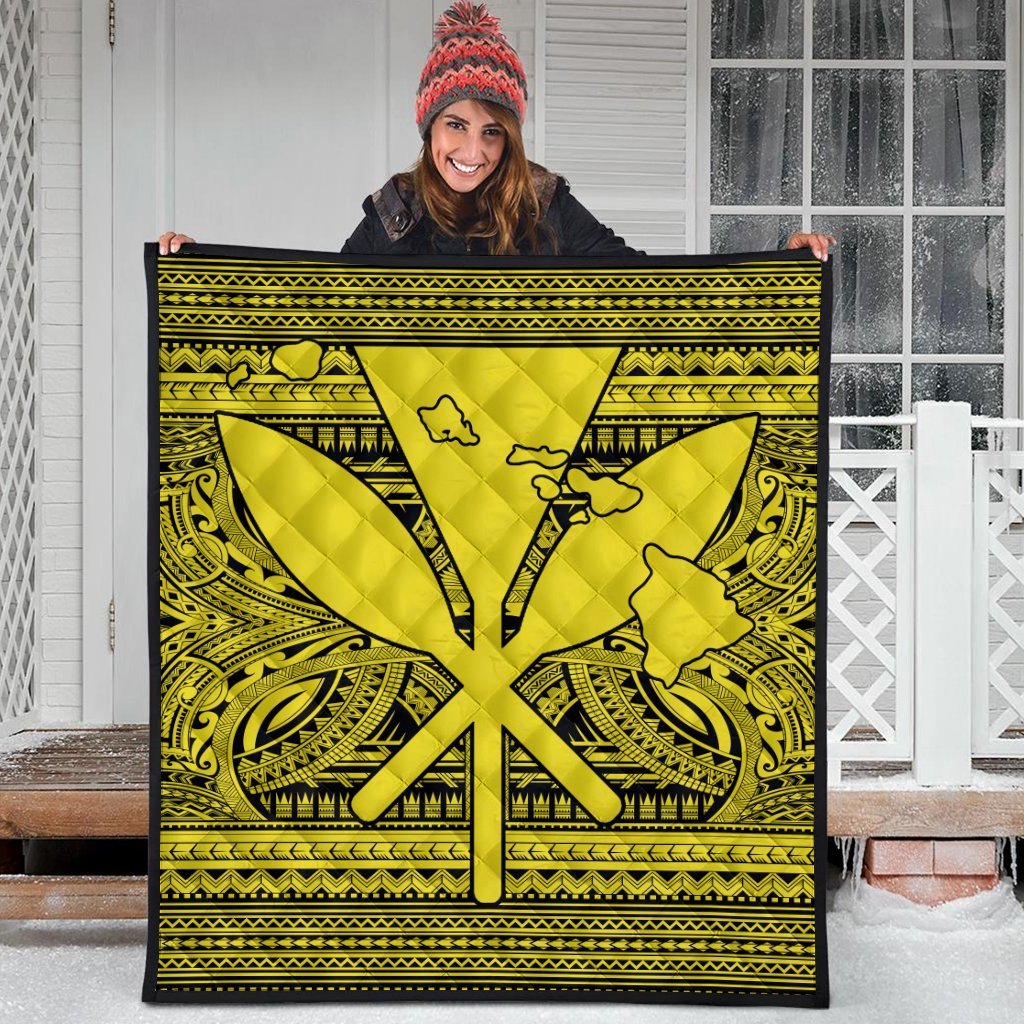 Hawaiian Kanaka Polynesian Tribal Premium Quilts Reggae Color Yellow AH - Polynesian Pride